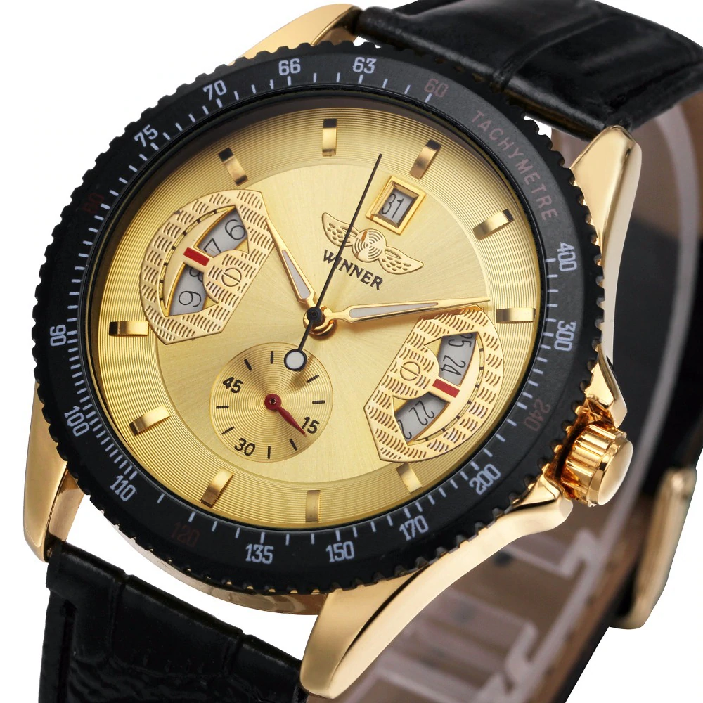 Męski zegarek mechaniczny wzorowany na licznik samochodowy - obrazek 3