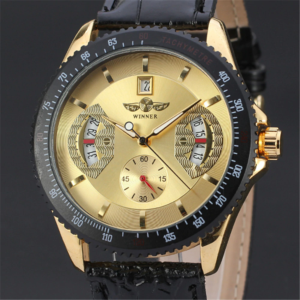 Męski zegarek mechaniczny wzorowany na licznik samochodowy - obrazek 2