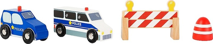 Zestaw aut do kolejki drewnianej Policja pojazdy dla dzieci - obrazek 3