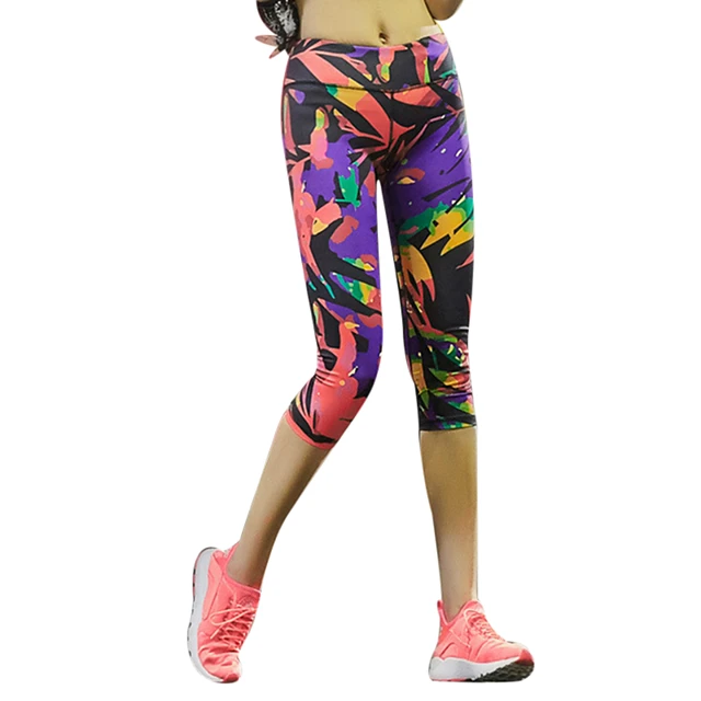 Legginsy 3/4 fitness z nadrukiem wielokolorowe