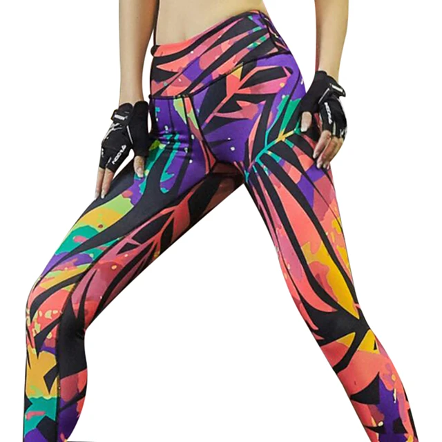Legginsy 3/4 fitness z nadrukiem wielokolorowe - obrazek 2