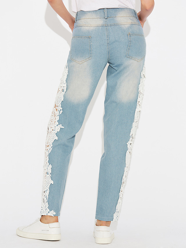 Damskie elastyczne jeansy z koronką - obrazek 2