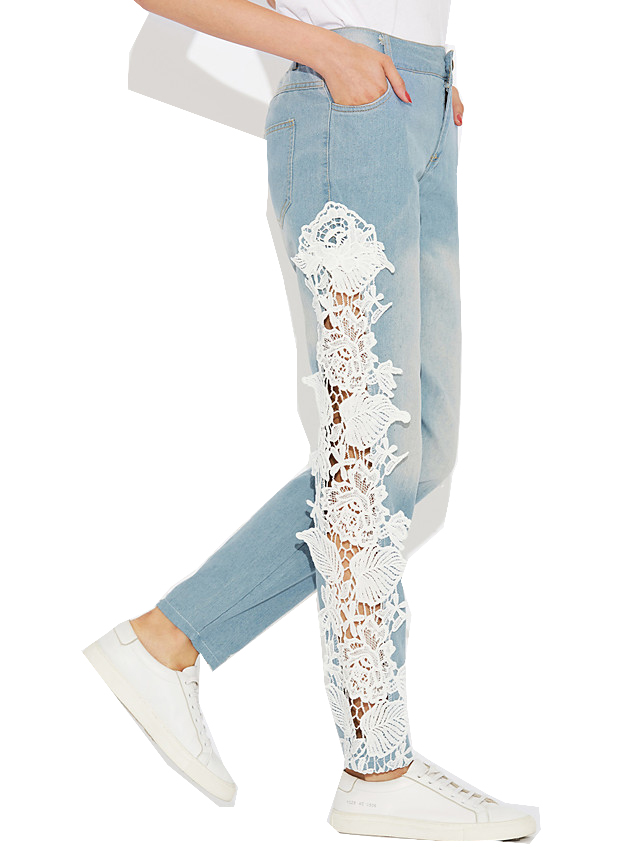 Damskie elastyczne jeansy z koronką