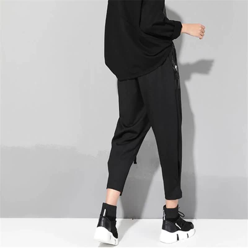 Damskie spodnie 3/4 czarne rozmiar L - obrazek 3