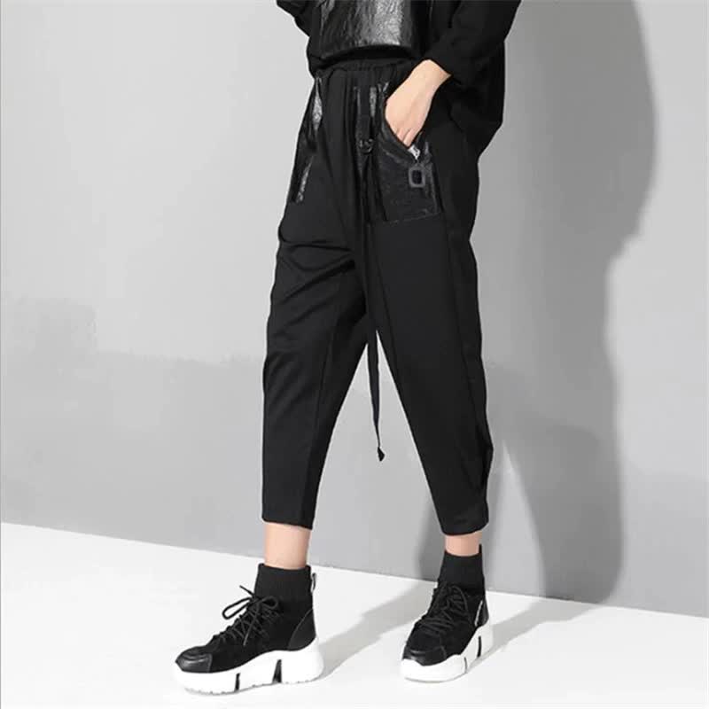 Damskie spodnie 3/4 czarne rozmiar L - obrazek 2