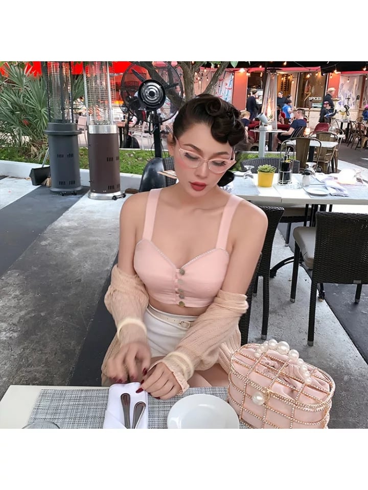 Uroczy top damski pudrowy róż - obrazek 2