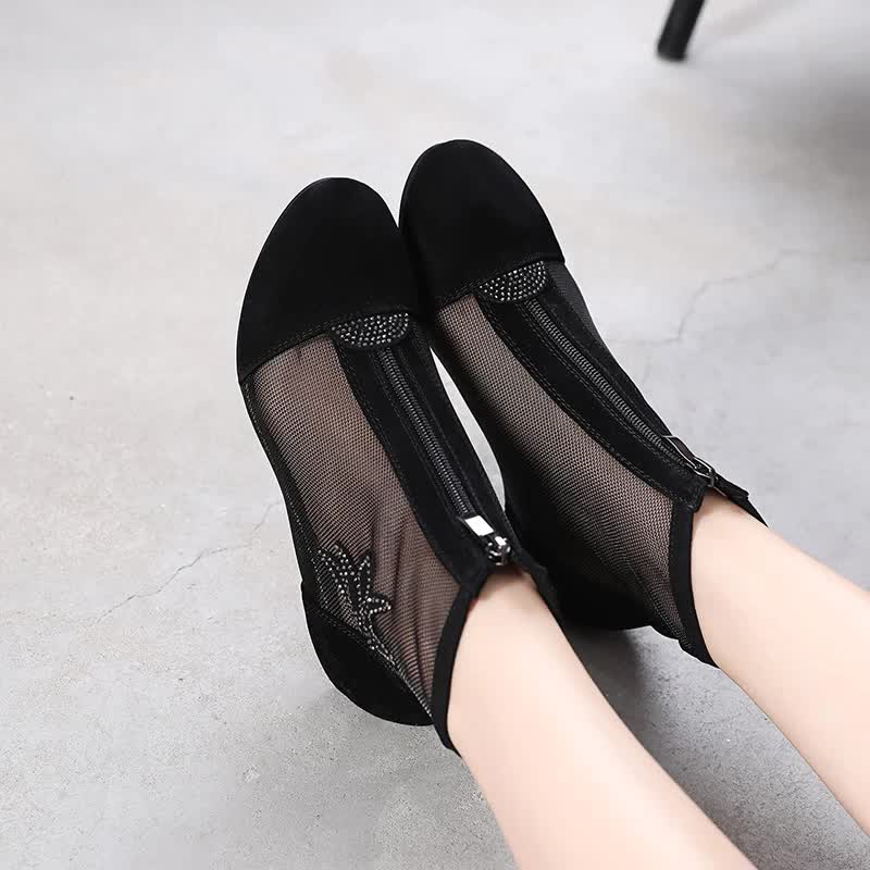 Botki damskie przejściowe na niskiej koturnie czarne rozmiar 39 - obrazek 3