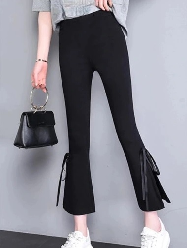 Dresowe spodnie damskie z wiązaniem czarne - obrazek 2