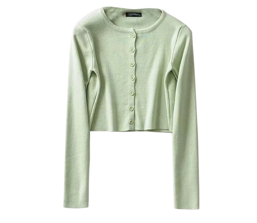 Damski krótki dzianinowy sweter na guziki