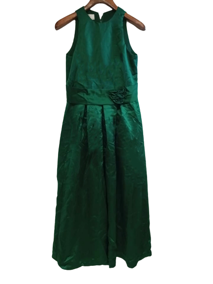 Dziewczęca suknia SATYNOWA W KOLORZE BUTELKOWEJ ZIELENI