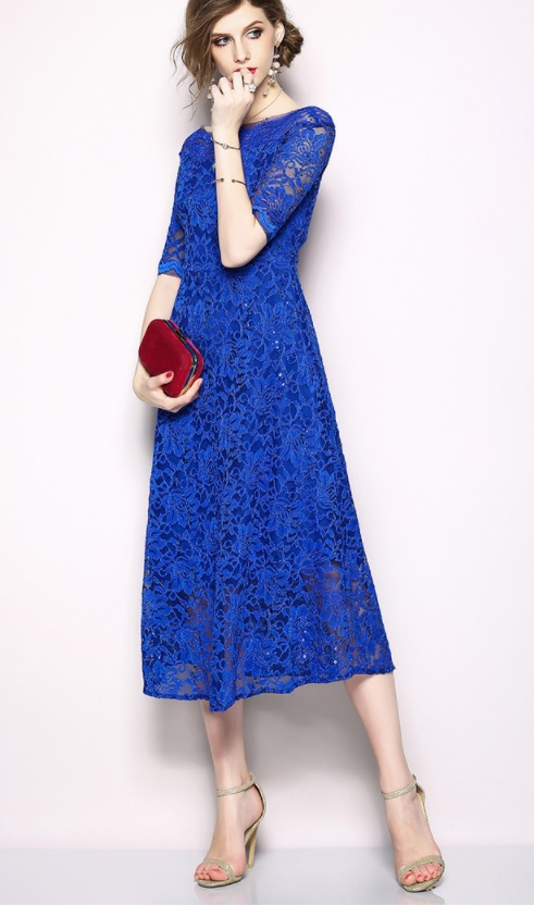 Damska CHABROWA koronkowa sukienka - obrazek 3