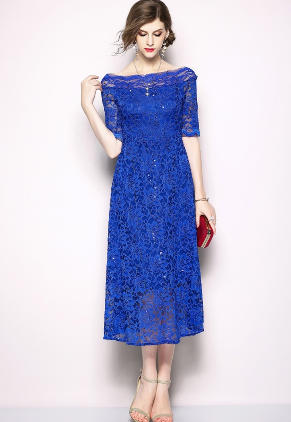 Damska CHABROWA koronkowa sukienka - obrazek 2