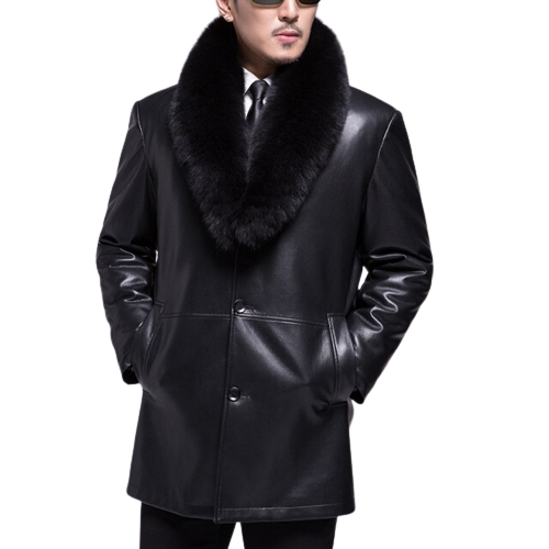 Męski płaszcz ocieplany ze skóry ekologicznej