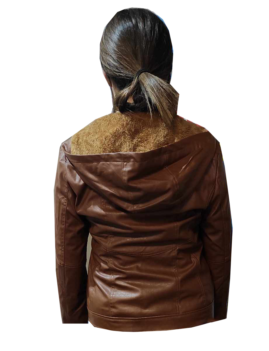 Skórzana ramoneska damska z ocieplanym kapturem rozm.2XL - obrazek 2