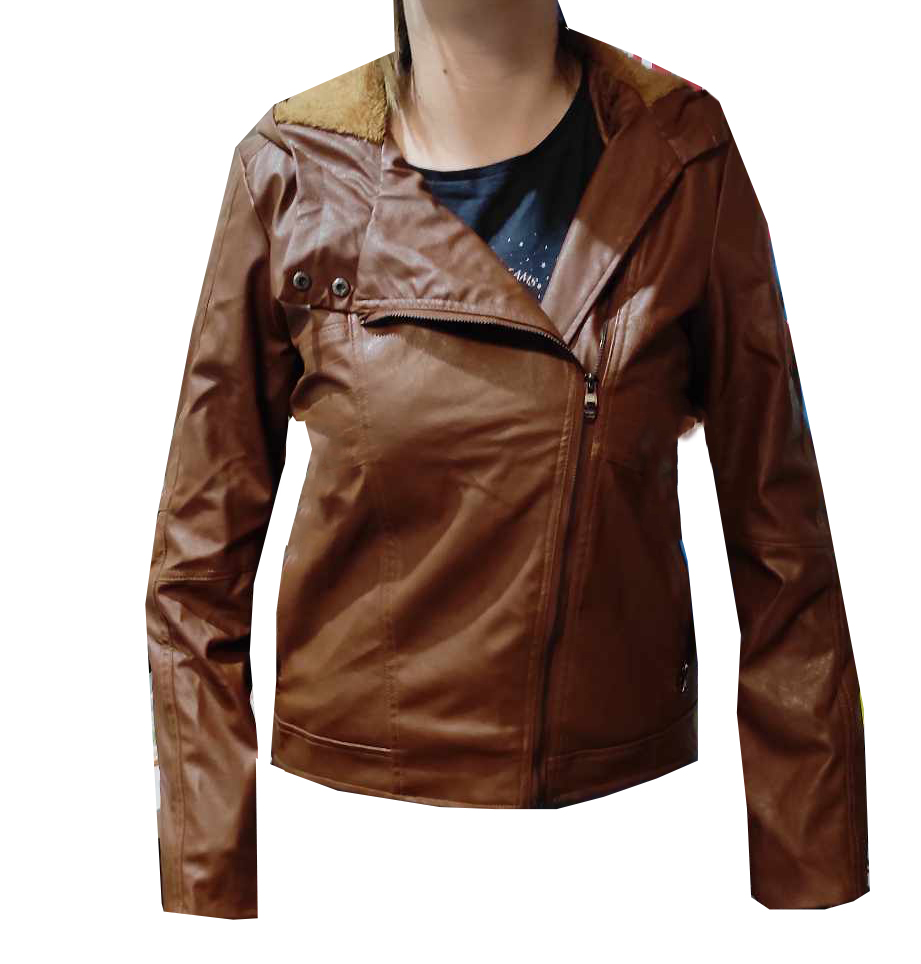 Skórzana ramoneska damska z ocieplanym kapturem rozm.2XL