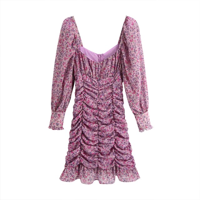 Damska kwiatowa sukienka z bufiastymi rękawami