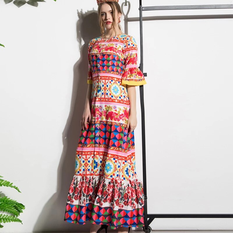 Damska wzorzysta sukienka w stylu ORIENTALNYM - obrazek 3