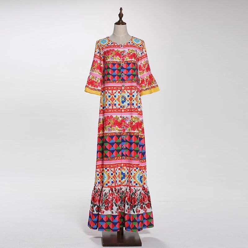 Damska wzorzysta sukienka w stylu ORIENTALNYM - obrazek 4