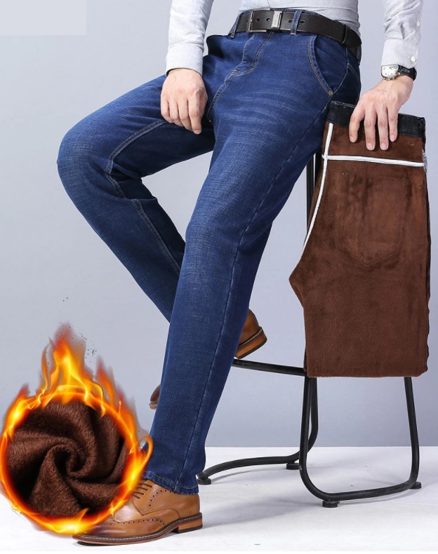 Męskie ocieplane spodnie dżinsowe w stylu CASUAL - obrazek 5