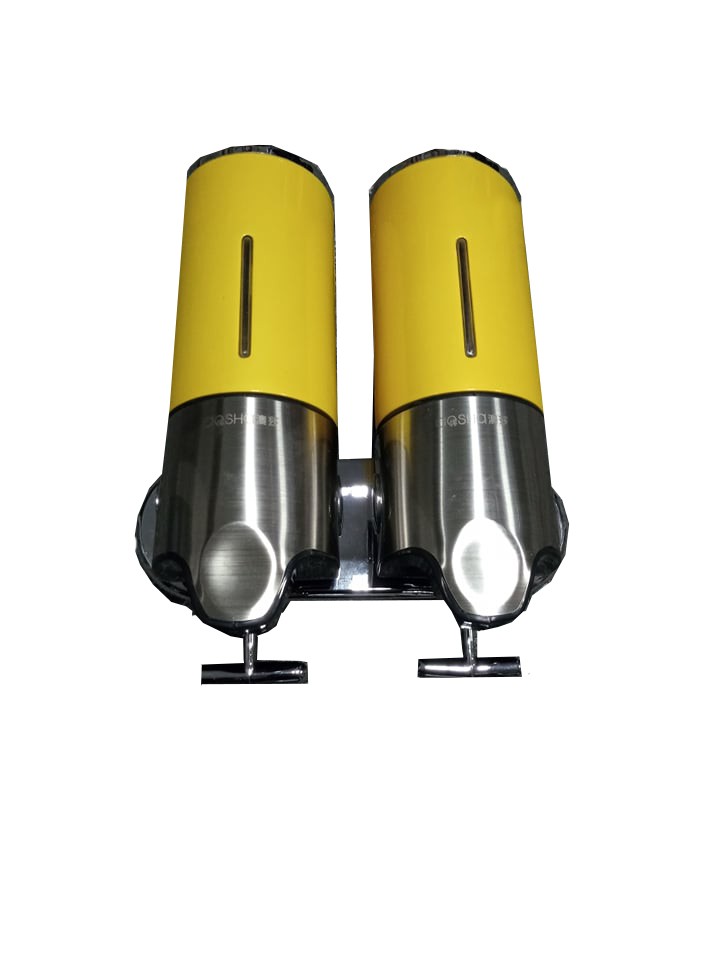 Podwójny dozownik do mydła naścienny ŻÓŁTY