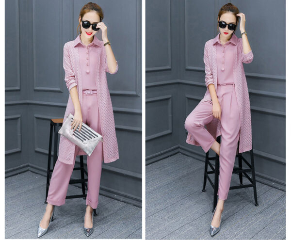 Damska komplet bluzka+spodnie+sweterek - obrazek 3