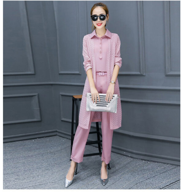 Damska komplet bluzka+spodnie+sweterek - obrazek 4