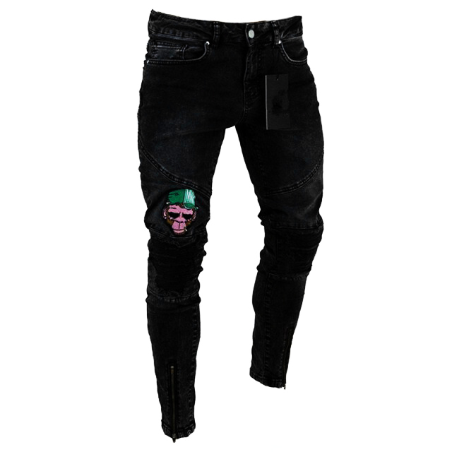 Modne męskie spodnie Biker Skinny Slim