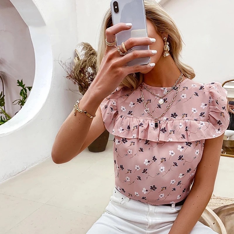 Szyfonowa bluzka damska z falbanką - obrazek 4