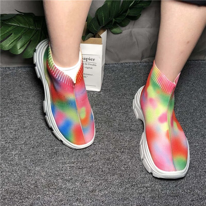 Damskie wielokolorowe sneakersy na platformie - obrazek 2