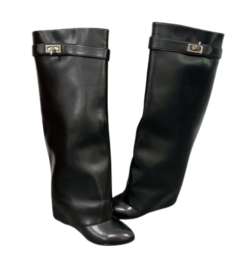 Damskie kozaki z ukrytą koturną ze skóry ekologicznej