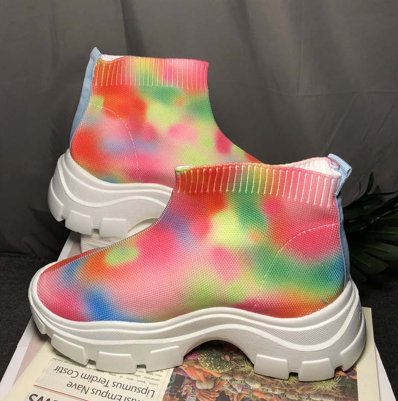 Damskie wielokolorowe sneakersy na platformie - obrazek 4