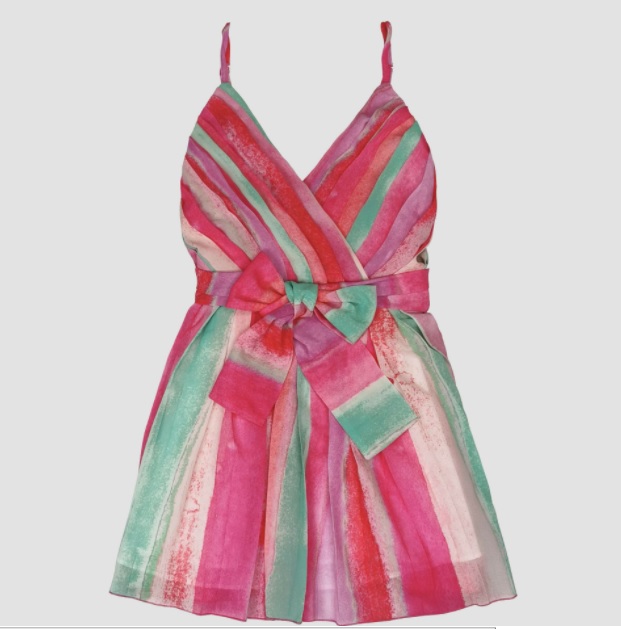 Damska wielokolorowa sukienka z wiązaniem - obrazek 2