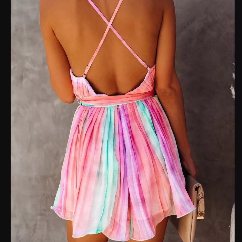 Damska wielokolorowa sukienka z wiązaniem - obrazek 4