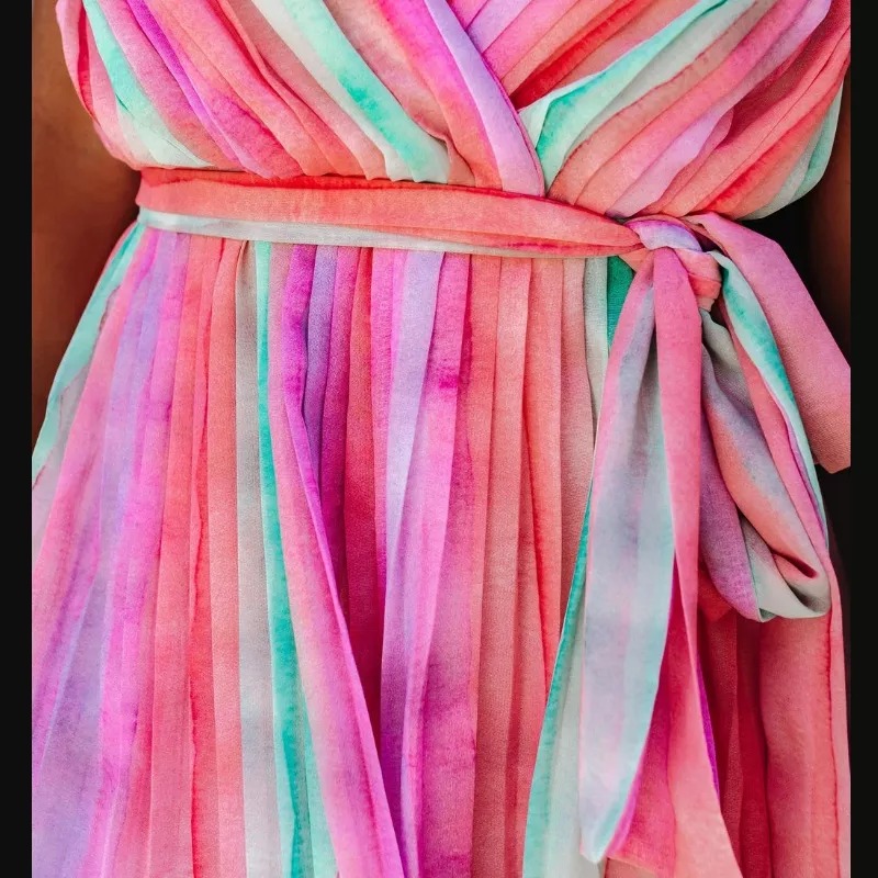 Damska wielokolorowa sukienka z wiązaniem - obrazek 3