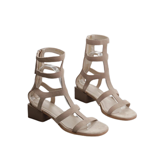 Zamszowe beżowe sandały gladiatorki na klocku 26cm