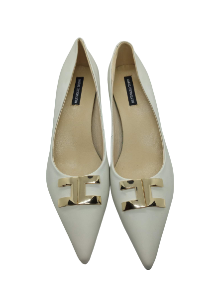 Damskie skórzane czółenka na niskiej szpilce