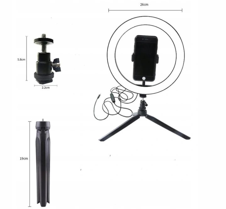Lampa pierścieniowa ring selfie + statyw - obrazek 2