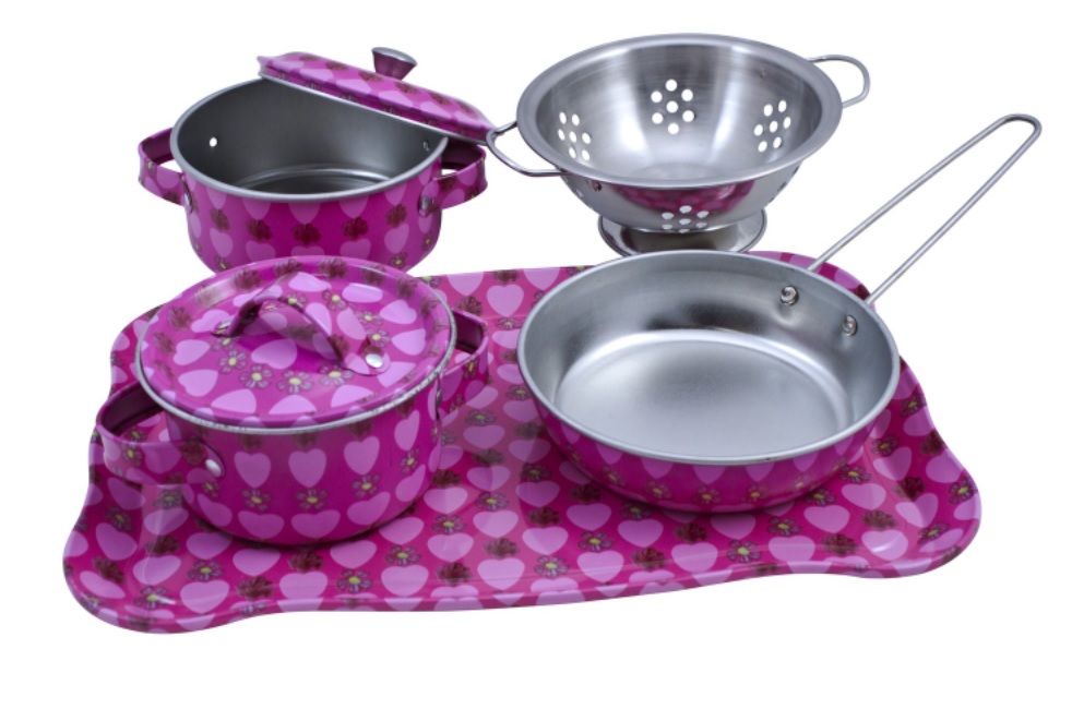 Small Foot 8975 Naczynia dziecięce Malin z metalu, różowe, 7 sztuk