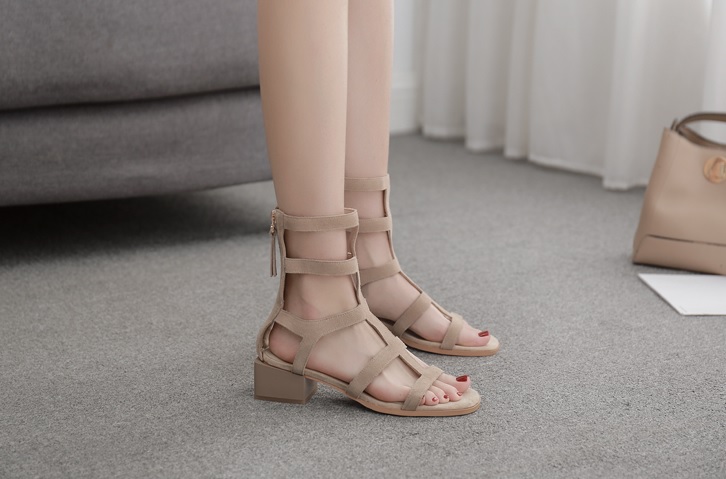 Zamszowe beżowe sandały gladiatorki na klocku 26cm - obrazek 3