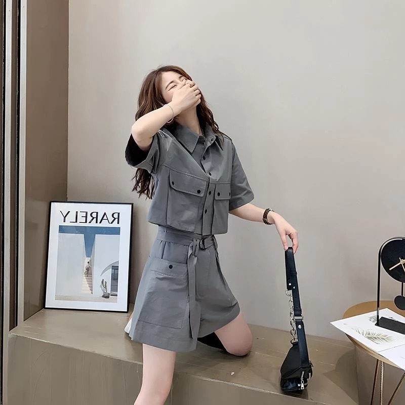 Damski komplet w stylu casual KOSZULA+SZORTY - obrazek 2