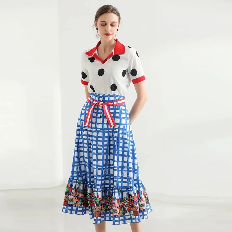 Damski wzorzysty komplet w stylu Retro - obrazek 3