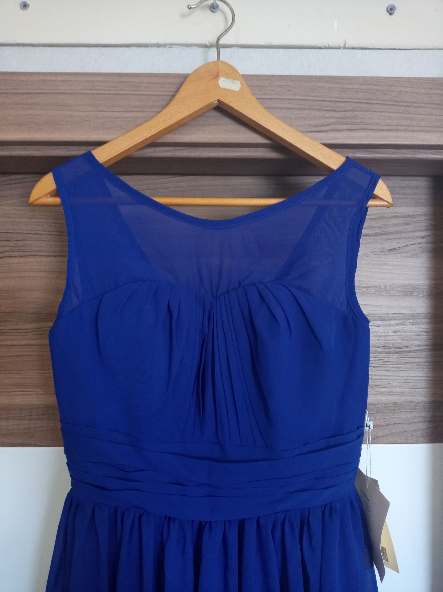 Damska chabrowa suknia szyfonowa bez rękawów - obrazek 2