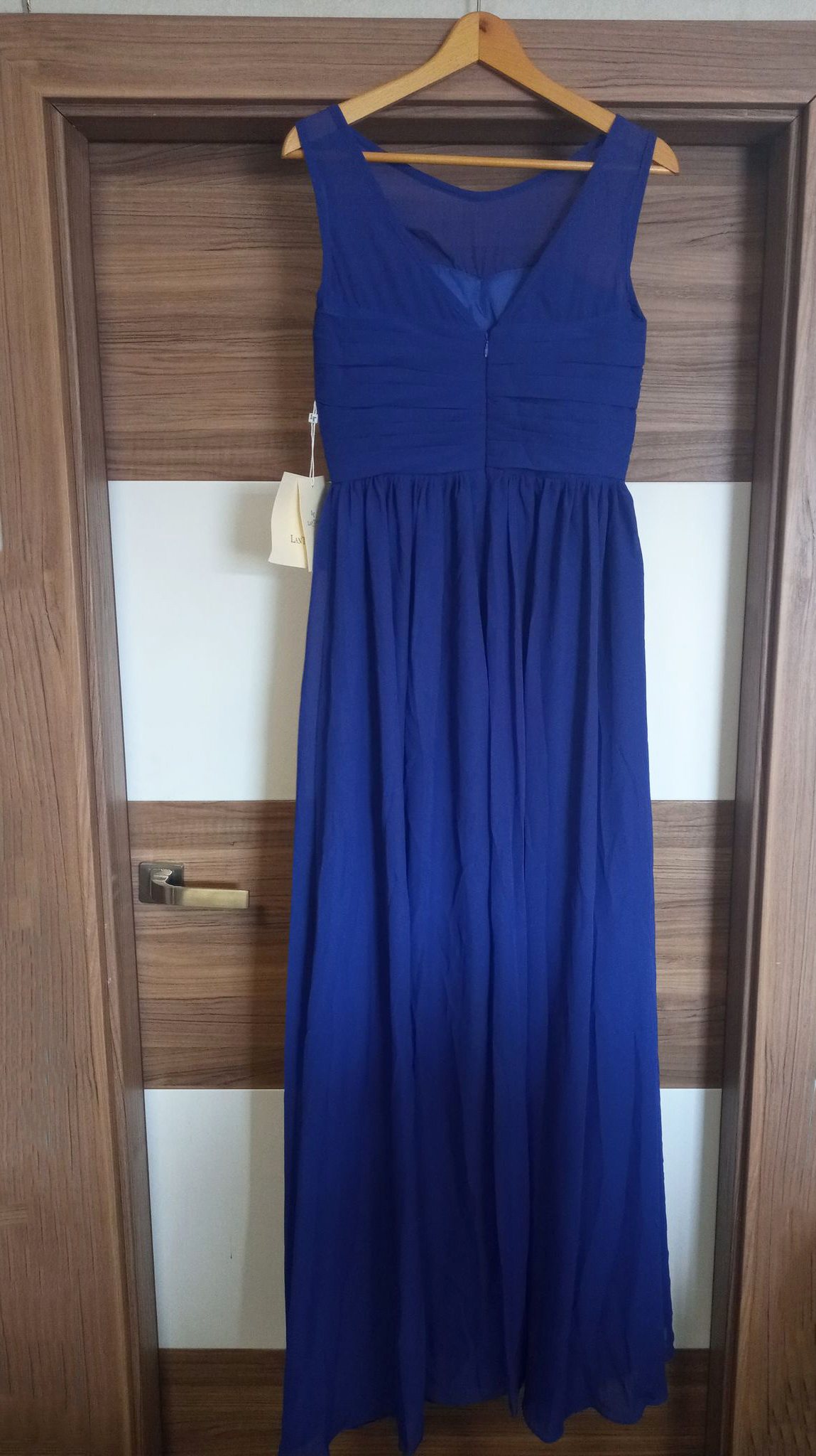 Damska chabrowa suknia szyfonowa bez rękawów - obrazek 3