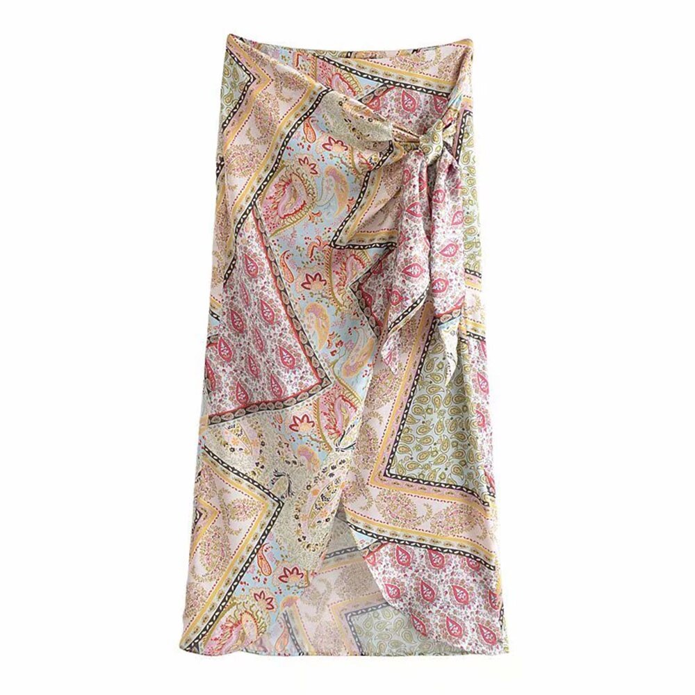 Damska asymetryczna spódnica midl z nadrukiem - obrazek 4