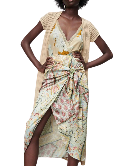 Damska asymetryczna spódnica midl z nadrukiem