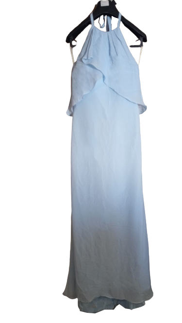 Szyfonowa maxi suknia z falbanką dla druhny Błękitna !