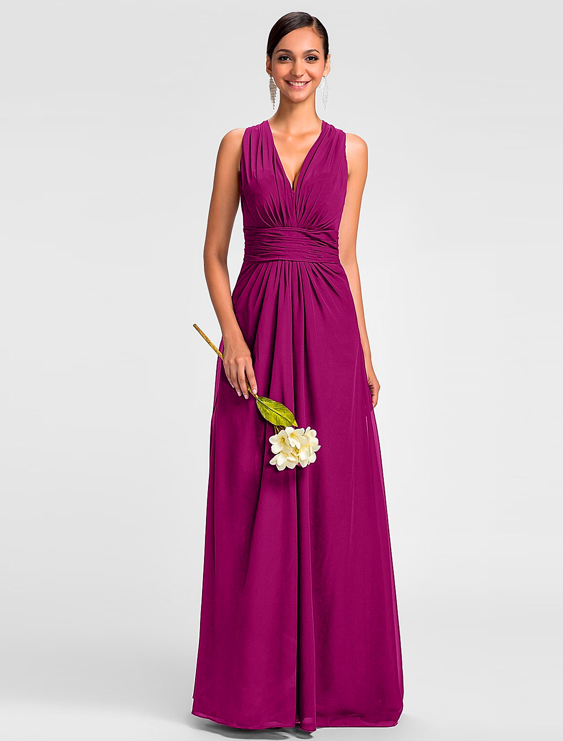 Szyfonowa sukienka dla druhny w kolorze Fuksji - obrazek 2