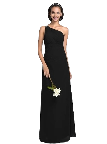 Szyfonowa suknia wieczorowa na jedno ramię czarna