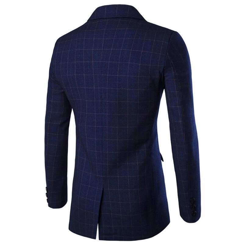 Męska elegancka długa marynarka w kratę - obrazek 3