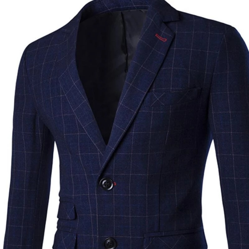Męska elegancka długa marynarka w kratę - obrazek 2